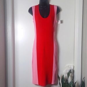 Vibrant Red and Pink Midi Dress